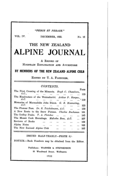 New Zealand Alpine Journal 1922 Vol 4 No 12 cover